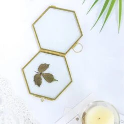 Handmade Vintage Brass Floating Hanging Glass Hexagon Picture Photo Frame Small Side Length 2" -Ncyp Garden Store 20161018015 3