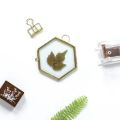 Handmade Vintage Brass Floating Hanging Glass Hexagon Picture Photo Frame Small Side Length 2" -Ncyp Garden Store 20161018015 8