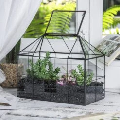 NCYP Glass Geometric Terrarium Tin-Sealed Brass Black House Shape Container With Grid And Swing Lid 38 NCYP Glass Geometric Terrarium Tin-Sealed Brass Black House Shape Container With Grid And Swing Lid -Ncyp Garden Store 20190621003 1