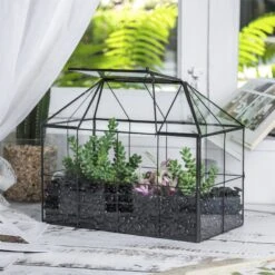 NCYP Glass Geometric Terrarium Tin-Sealed Brass Black House Shape Container With Grid And Swing Lid 37 NCYP Glass Geometric Terrarium Tin-Sealed Brass Black House Shape Container With Grid And Swing Lid -Ncyp Garden Store 20190621003 2