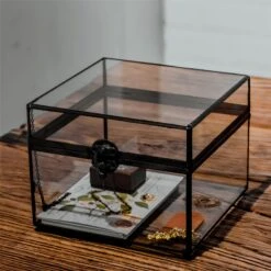 Small Vintage Rectangle Glass Jewelry Storage Card Box With Lock For Card Storage Jewelry Display -Ncyp Garden Store 20190717001 5