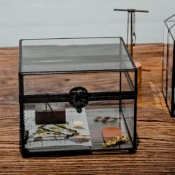 Small Vintage Rectangle Glass Jewelry Storage Card Box With Lock For Card Storage Jewelry Display -Ncyp Garden Store 20190717001 6