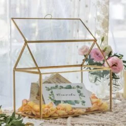 Geometric Glass Card Box Terrarium Rose Gold Handmade Pure Copper House Shape For Wedding Receiption -Ncyp Garden Store 20190905001 5
