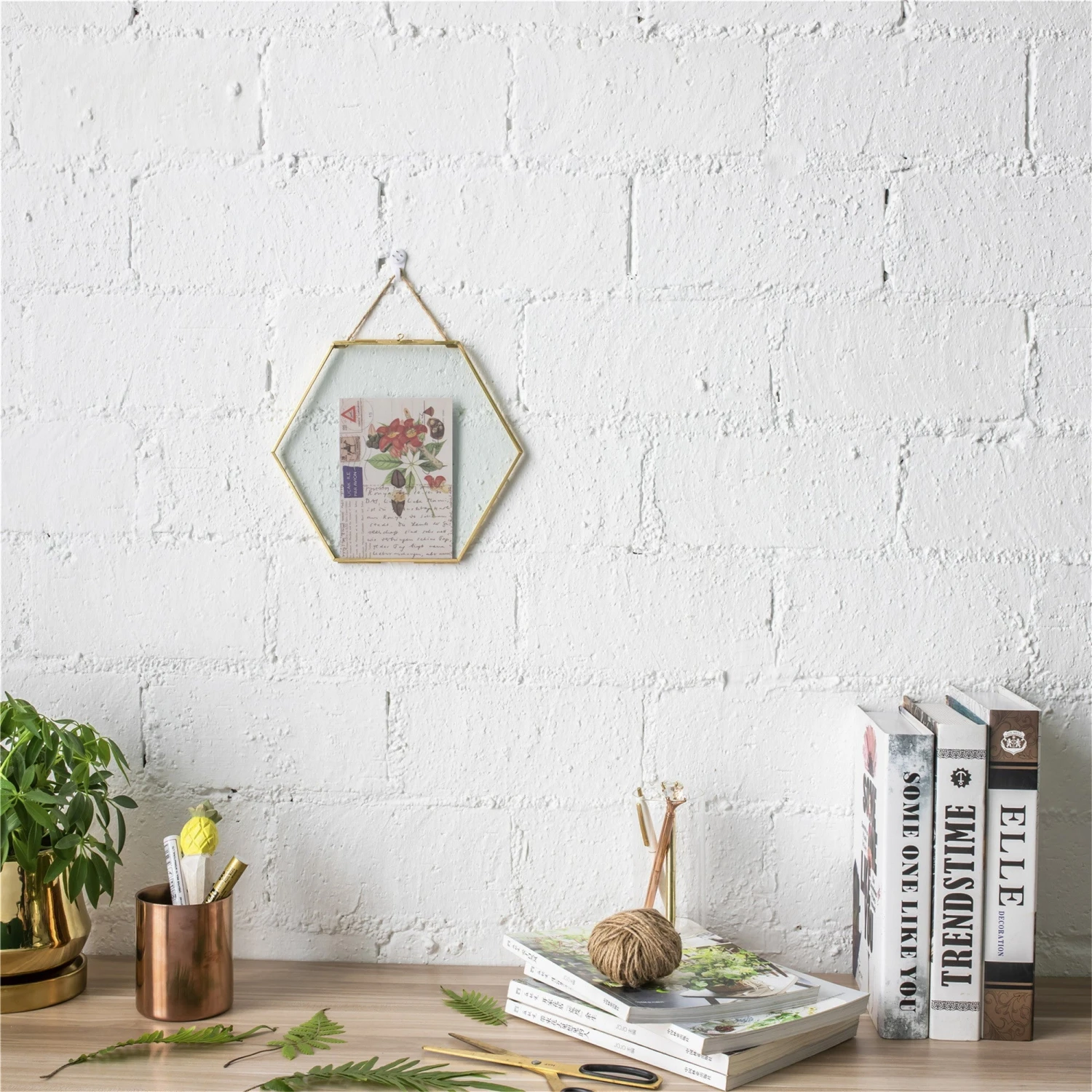 Hanging Hexagon Herbarium Brass Glass Frame For Pressed Flowers Dried Flowers Floating Frame 5 Hanging Hexagon Herbarium Brass Glass Frame For Pressed Flowers Dried Flowers Floating Frame - Image 3