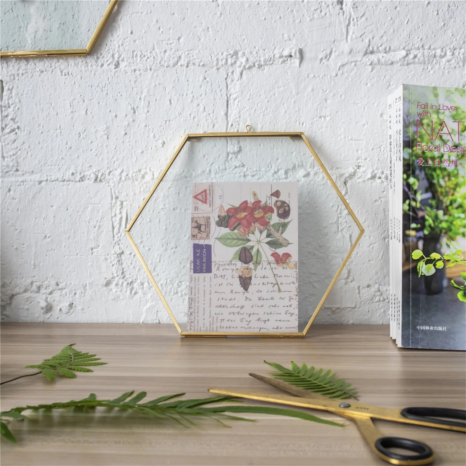 Hanging Hexagon Herbarium Brass Glass Frame For Pressed Flowers Dried Flowers Floating Frame 4 Hanging Hexagon Herbarium Brass Glass Frame For Pressed Flowers Dried Flowers Floating Frame - Image 2