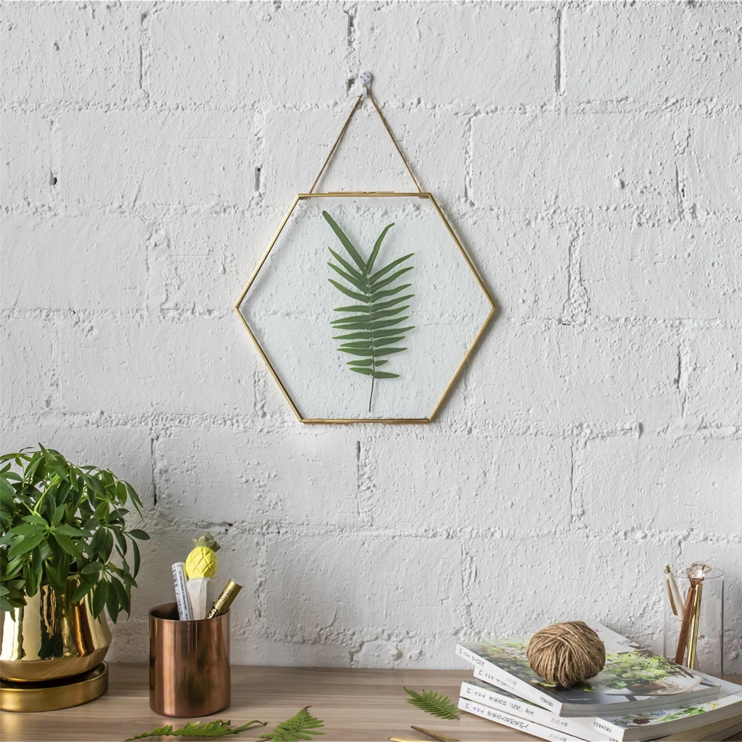 Hanging Hexagon Herbarium Brass Glass Frame For Pressed Flowers Dried Flowers Floating Frame 8 Hanging Hexagon Herbarium Brass Glass Frame For Pressed Flowers Dried Flowers Floating Frame - Image 6