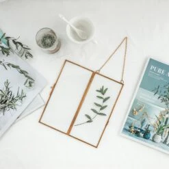 Hanging 4x9 Inches Pink Long Herbarium Pure Copper Glass Frame For Pressed Flowers Dried Flowers