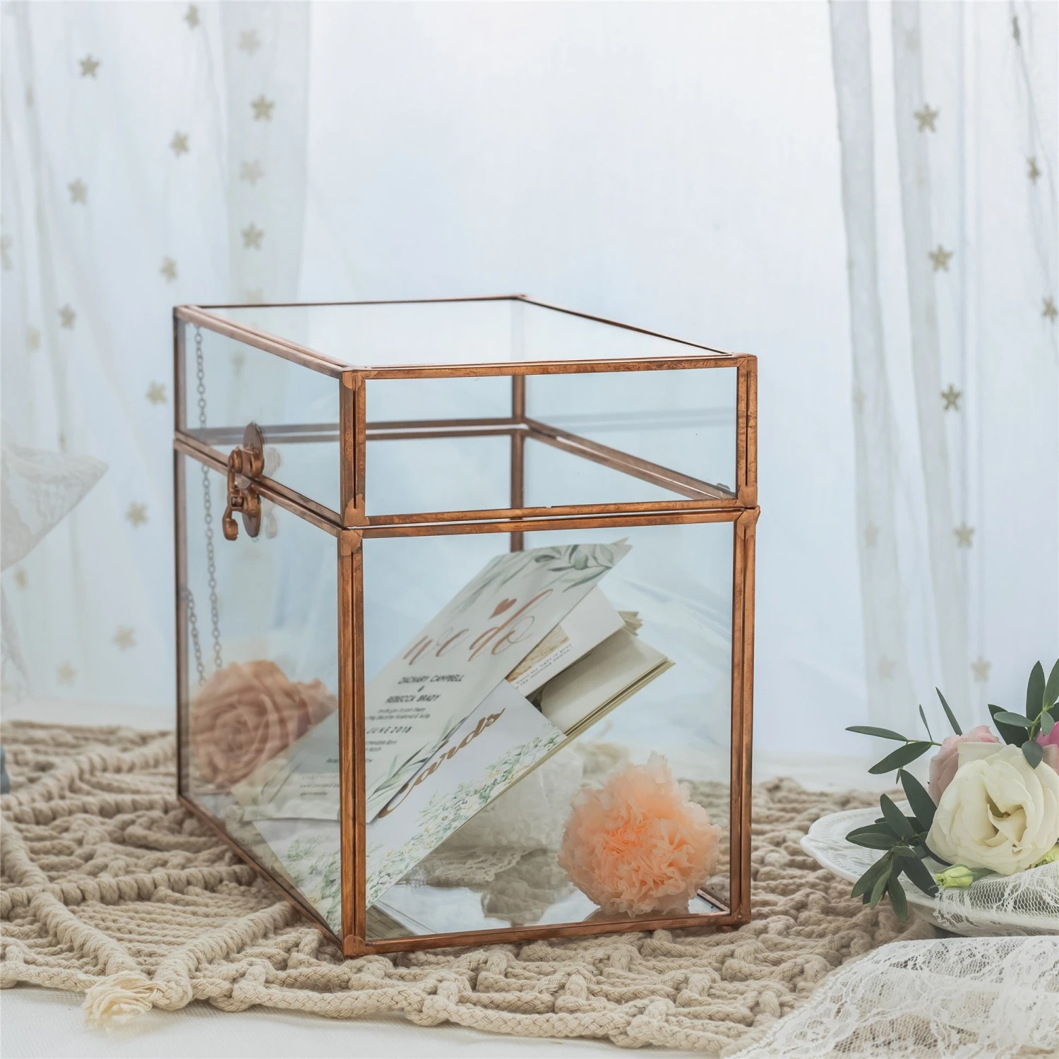 Pure Copper Medium Geometric Glass Card Box Terrarium Foot Latch Rose Gold Handmade Rectangular 9 Pure Copper Medium Geometric Glass Card Box Terrarium Foot Latch Rose Gold Handmade Rectangular - Image 7