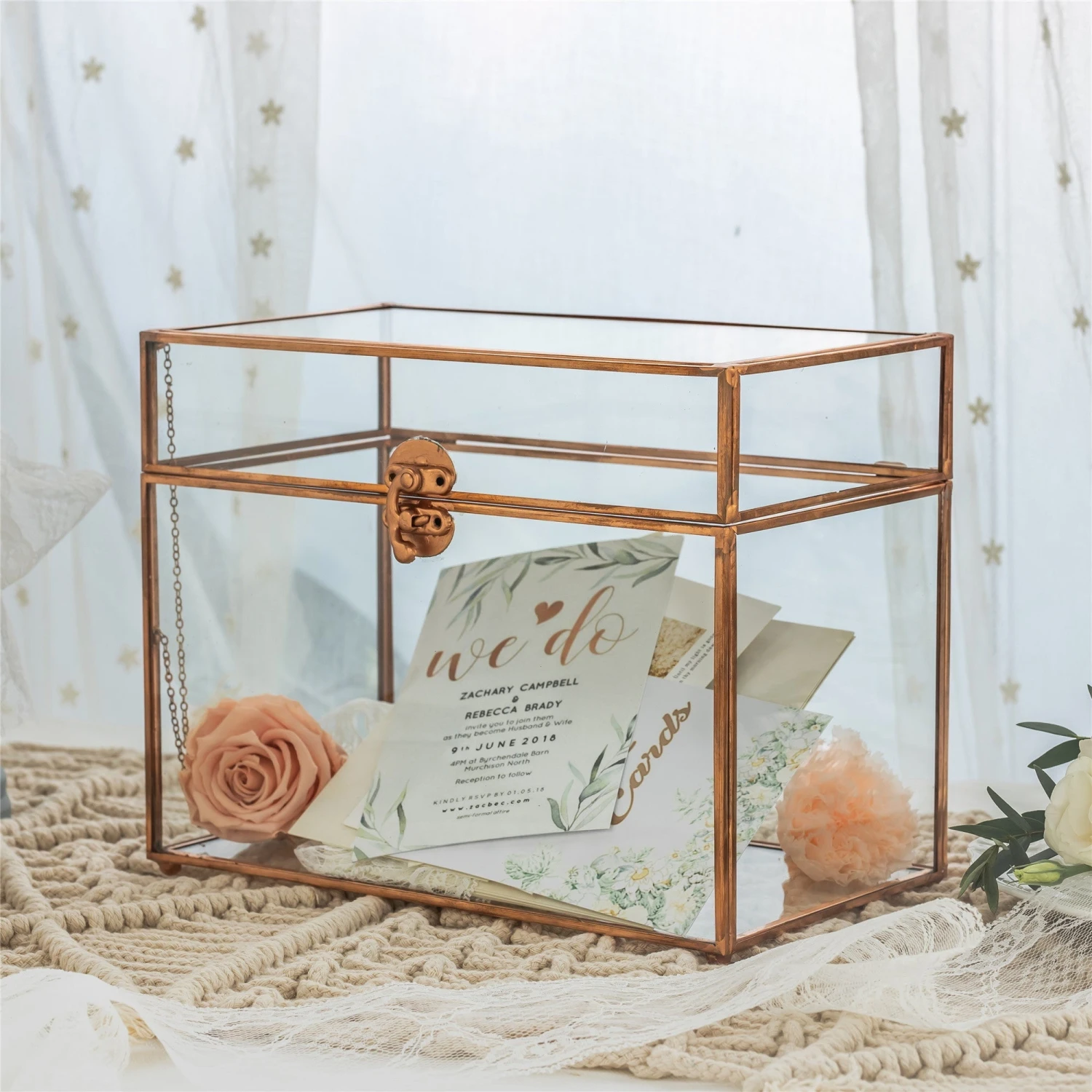 Pure Copper Medium Geometric Glass Card Box Terrarium Foot Latch Rose Gold Handmade Rectangular 10 Pure Copper Medium Geometric Glass Card Box Terrarium Foot Latch Rose Gold Handmade Rectangular - Image 8