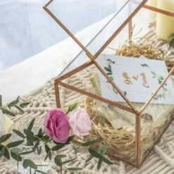 Geometric Glass Card Box Terrarium Rose Gold Handmade Pure Copper House Shape For Wedding Receiption -Ncyp Garden Store 20190905014 7