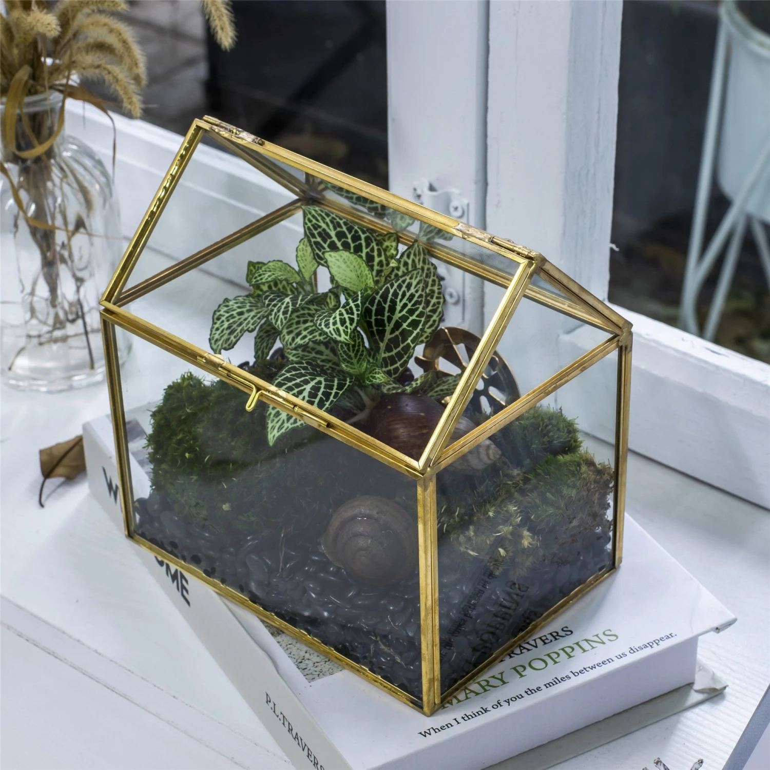 Handmade NCYP Geometric Glass Gold Terrarium Box House Shape, Close, Tabletop, Swing Lid For Air Plants Moss Snail Reptile Habitat 5 Handmade NCYP Geometric Glass Gold Terrarium Box House Shape, Close, Tabletop, Swing Lid For Air Plants Moss Snail Reptile Habitat - Image 3