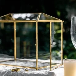 Large Geometric Glass Card Box Terrarium With Slot And Heart Lock, Foot, Gold, Handmade, Brass,for Wedding Receiption, Wishwell, Keepsake Centerpiece -Ncyp Garden Store 20190926001 3 53648712 9e8c 4dba b73f 6877a54f2684