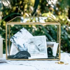 Large Geometric Glass Card Box Terrarium With Slot And Heart Lock, Foot, Gold, Handmade, Brass,for Wedding Receiption, Wishwell, Keepsake Centerpiece -Ncyp Garden Store 20190926001 4