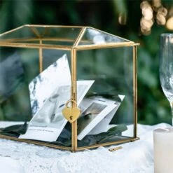 Large Geometric Glass Card Box Terrarium With Slot And Heart Lock, Foot, Gold, Handmade, Brass,for Wedding Receiption, Wishwell, Keepsake Centerpiece -Ncyp Garden Store 20190926001 7 4d7bd2a9 79fe 4dd2 81f4 737b914513d0