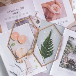 NCYP Vintage Gold Brass Floating Hanging Glass Long Hexagon Photo Frame For Fern, Pressed Flower -Ncyp Garden Store 20191224001 6