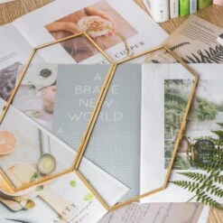 NCYP Vintage Gold Brass Floating Hanging Glass Long Hexagon Photo Frame For Fern, Pressed Flower -Ncyp Garden Store 20191224002 3