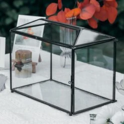 Back Standard/Large Geometric Glass Card Box Terrarium With Slot, Heart Lock, Foot, Handmade Brass For Wedding Receiption Wishwell Keepsake -Ncyp Garden Store 20200117001 2