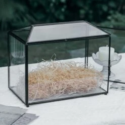 Back Standard/Large Geometric Glass Card Box Terrarium With Slot, Heart Lock, Foot, Handmade Brass For Wedding Receiption Wishwell Keepsake -Ncyp Garden Store 20200117001 3