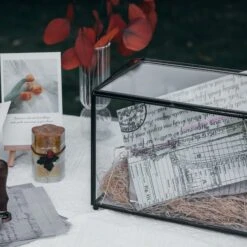 Back Standard/Large Geometric Glass Card Box Terrarium With Slot, Heart Lock, Foot, Handmade Brass For Wedding Receiption Wishwell Keepsake -Ncyp Garden Store 20200117001 6