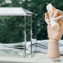 Silver Standard/Large Geometric Glass Card Box Terrarium With Slot, Heart Lock, Foot, Handmade For Wedding Receiption Wishwell Keepsake -Ncyp Garden Store 20200226001 2