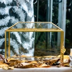 Large Geometric Glass Card Box Terrarium With Slot And Heart Lock, Foot, Gold, Handmade, Brass,for Wedding Receiption, Wishwell, Keepsake Centerpiece -Ncyp Garden Store 20200307001 1 f7ccdd93 489c 4f8d ab6c 174423294d94