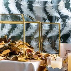 Large Geometric Glass Card Box Terrarium With Slot And Heart Lock, Foot, Gold, Handmade, Brass,for Wedding Receiption, Wishwell, Keepsake Centerpiece -Ncyp Garden Store 20200307001 3 9ebcc059 3414 41db a048 ad09fcc547bf