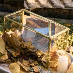 Large Geometric Glass Card Box Terrarium With Slot And Heart Lock, Foot, Gold, Handmade, Brass,for Wedding Receiption, Wishwell, Keepsake Centerpiece -Ncyp Garden Store 20200307001 6