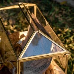 Large Geometric Glass Card Box Terrarium With Slot And Heart Lock, Foot, Gold, Handmade, Brass,for Wedding Receiption, Wishwell, Keepsake Centerpiece -Ncyp Garden Store 20200307001 7
