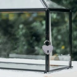 Back Standard/Large Geometric Glass Card Box Terrarium With Slot, Heart Lock, Foot, Handmade Brass For Wedding Receiption Wishwell Keepsake -Ncyp Garden Store 20200907001 2