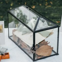 Back Standard/Large Geometric Glass Card Box Terrarium With Slot, Heart Lock, Foot, Handmade Brass For Wedding Receiption Wishwell Keepsake -Ncyp Garden Store 20200907001 5