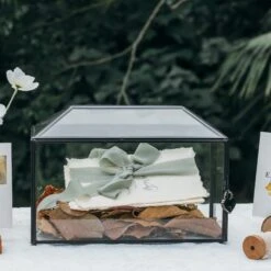 Back Standard/Large Geometric Glass Card Box Terrarium With Slot, Heart Lock, Foot, Handmade Brass For Wedding Receiption Wishwell Keepsake -Ncyp Garden Store 20200907001 9