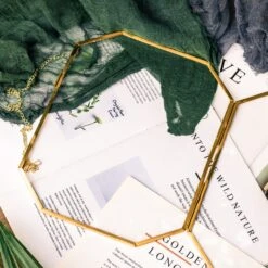 Wall Hanging 8x10" Horizontal Long Octagon Herbarium Brass Double Glass Frame For Pressed Flowers, Dried Flowers, Poster, Floating Frame 12 Wall Hanging 8x10" Horizontal Long Octagon Herbarium Brass Double Glass Frame For Pressed Flowers, Dried Flowers, Poster, Floating Frame -Ncyp Garden Store 20200923001 8x10 2