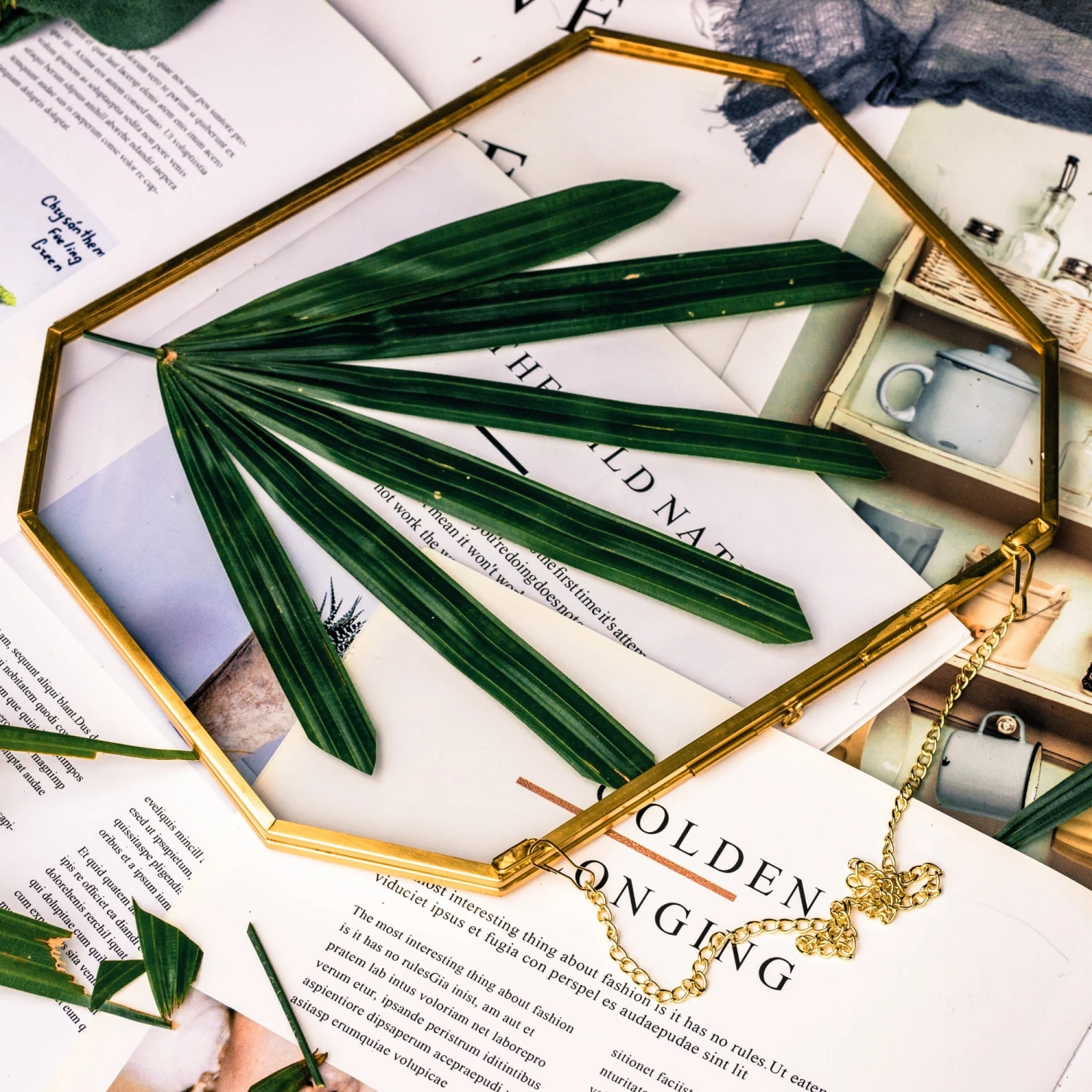 Wall Hanging 8x10" Horizontal Long Octagon Herbarium Brass Double Glass Frame For Pressed Flowers, Dried Flowers, Poster, Floating Frame 7 Wall Hanging 8x10" Horizontal Long Octagon Herbarium Brass Double Glass Frame For Pressed Flowers, Dried Flowers, Poster, Floating Frame - Image 5