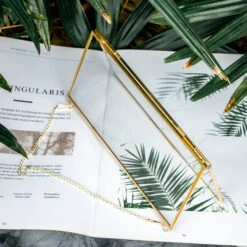 NCYP 4x9" Horizontal Brass Double Glass Picture Frame Wall Hanging, Photo Specimen Card Holder Modern Home Geometric Decor Display Gift -Ncyp Garden Store 20210107001 1