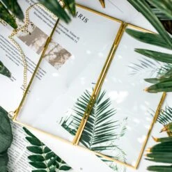 NCYP 4x9" Horizontal Brass Double Glass Picture Frame Wall Hanging, Photo Specimen Card Holder Modern Home Geometric Decor Display Gift -Ncyp Garden Store 20210107001 2