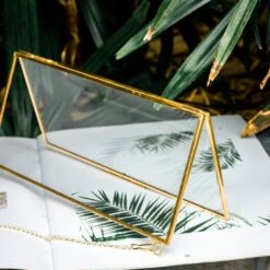 NCYP 4x9" Horizontal Brass Double Glass Picture Frame Wall Hanging, Photo Specimen Card Holder Modern Home Geometric Decor Display Gift -Ncyp Garden Store 20210107001 9