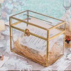 Handmade Vintage Geometric Glass Card Boxwith Slot Terrarium With Latch For Wedding Reception -Ncyp Garden Store 20210622001 2