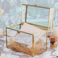 Handmade Vintage Geometric Glass Card Boxwith Slot Terrarium With Latch For Wedding Reception -Ncyp Garden Store 20210622001 3