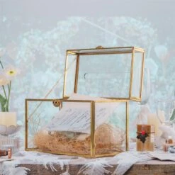 Handmade Vintage Geometric Glass Card Boxwith Slot Terrarium With Latch For Wedding Reception -Ncyp Garden Store 20210622001 4
