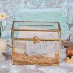 Handmade Vintage Geometric Glass Card Boxwith Slot Terrarium With Latch For Wedding Reception -Ncyp Garden Store 20210622001 8