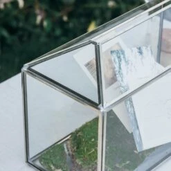 Silver Standard/Large Geometric Glass Card Box Terrarium With Slot, Heart Lock, Foot, Handmade For Wedding Receiption Wishwell Keepsake -Ncyp Garden Store 20220322001 1