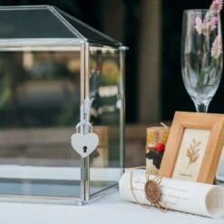 Silver Standard/Large Geometric Glass Card Box Terrarium With Slot, Heart Lock, Foot, Handmade For Wedding Receiption Wishwell Keepsake -Ncyp Garden Store 20220322001 6