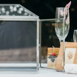Silver Standard/Large Geometric Glass Card Box Terrarium With Slot, Heart Lock, Foot, Handmade For Wedding Receiption Wishwell Keepsake -Ncyp Garden Store 20220322001 7