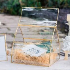 House Shape Arched Curved Roof Vintage Glass Card Box Terrarium, Handmade Brass For Wedding Receiption Wishwell Keepsake -Ncyp Garden Store 20220607002 4