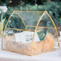 House Shape Arched Curved Roof Vintage Glass Card Box Terrarium, Handmade Brass For Wedding Receiption Wishwell Keepsake -Ncyp Garden Store 20220607002 6