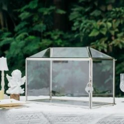 Silver Standard/Large Geometric Glass Card Box Terrarium With Slot, Heart Lock, Foot, Handmade For Wedding Receiption Wishwell Keepsake -Ncyp Garden Store 20221007002 1