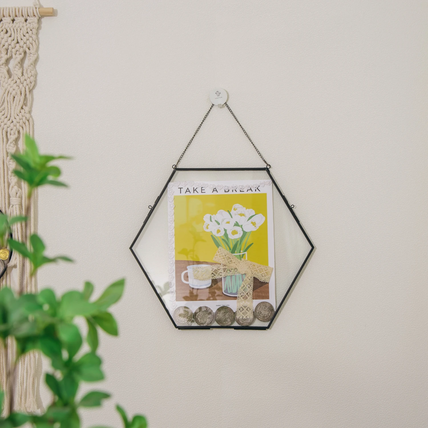 Wall Hanging Black Hexagon 12" Herbarium Brass Glass Frame For Thick Pressed Flowers, Dried Flowers, Poster, Coin, Double Glass, Floating 3 Wall Hanging Black Hexagon 12" Herbarium Brass Glass Frame For Thick Pressed Flowers, Dried Flowers, Poster, Coin, Double Glass, Floating