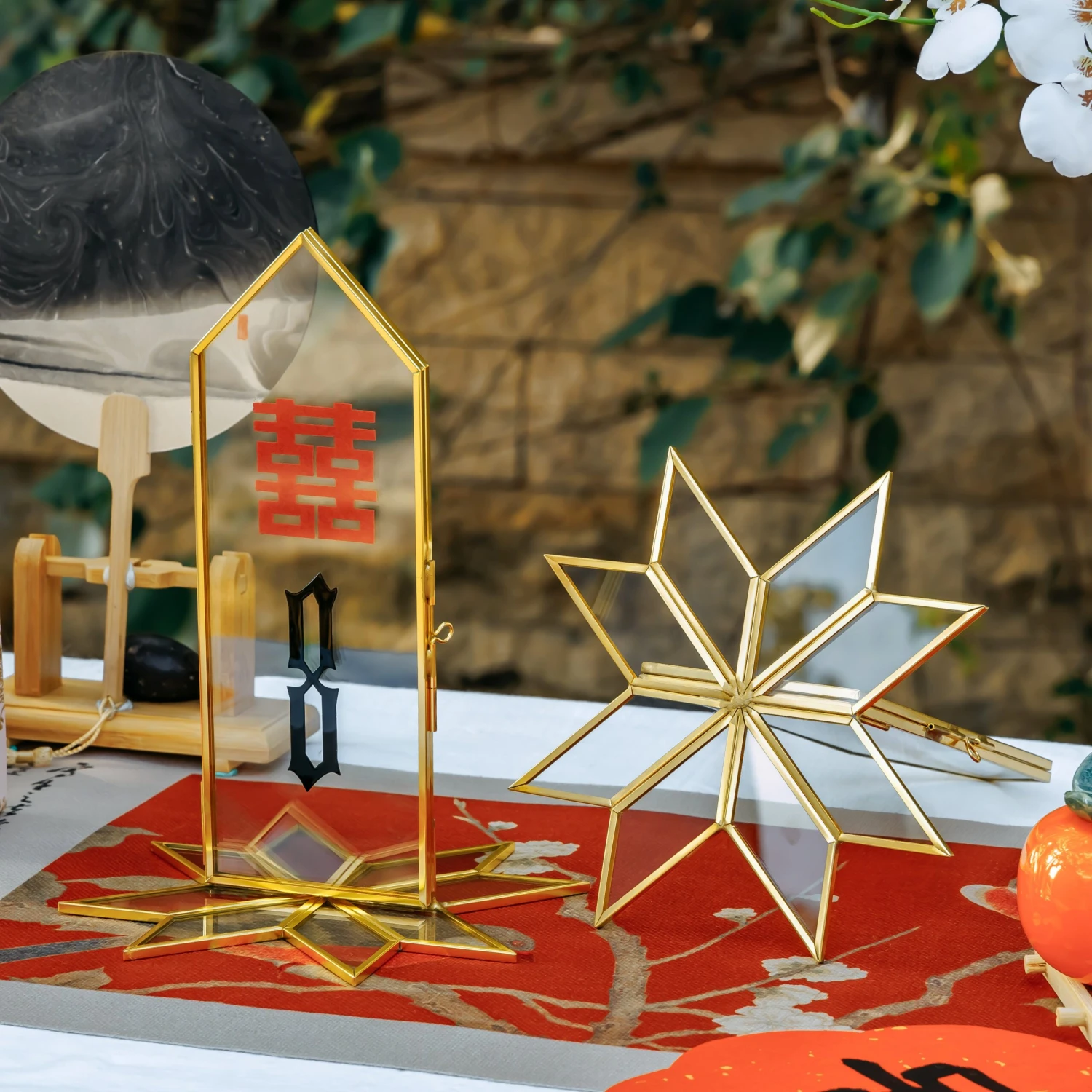 Geometric Gardenia Garden Gold Glass And Brass Wedding Table Number Holder, Pressed Flower Frame 3 Geometric Gardenia Garden Gold Glass And Brass Wedding Table Number Holder, Pressed Flower Frame