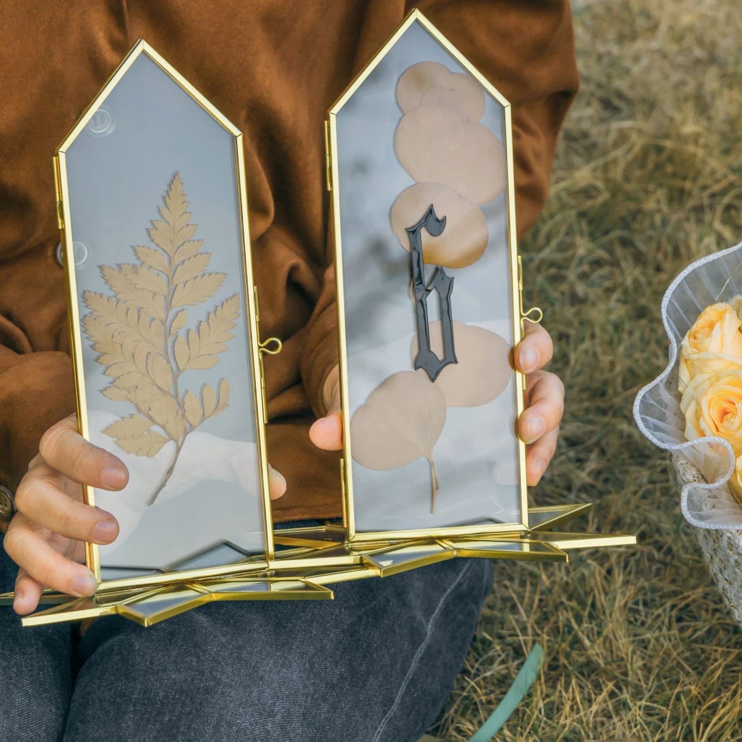 Geometric Gardenia Garden Gold Glass And Brass Wedding Table Number Holder, Pressed Flower Frame 16 Geometric Gardenia Garden Gold Glass And Brass Wedding Table Number Holder, Pressed Flower Frame - Image 14