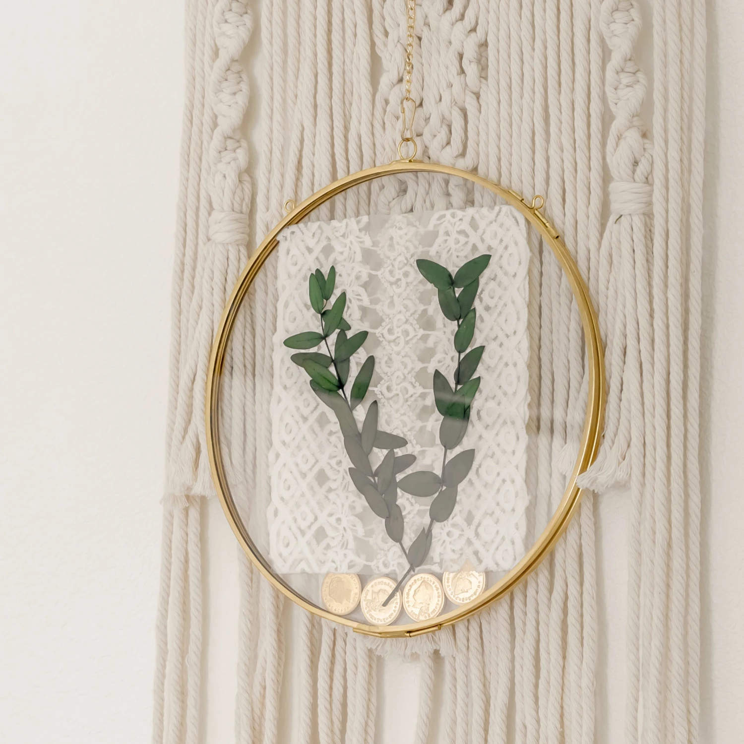 Wall Hanging Round 8" Herbarium Brass Glass Frame For Thick Pressed Flowers, Dried Flowers, Poster, Coin, Double Glass, Floating Frame 8 Wall Hanging Round 8" Herbarium Brass Glass Frame For Thick Pressed Flowers, Dried Flowers, Poster, Coin, Double Glass, Floating Frame - Image 6